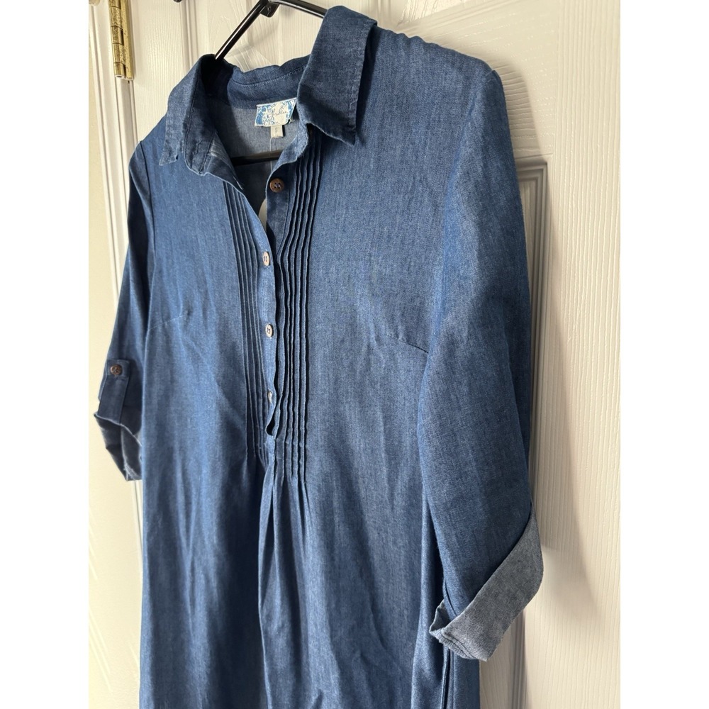 Women's S Denim Shirt Dress Casual Blue